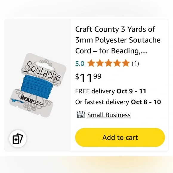 THREE Soutache ornamental braid for jewelry design, peacock, 3 yd, the beadsmith - Picture 2 of 5